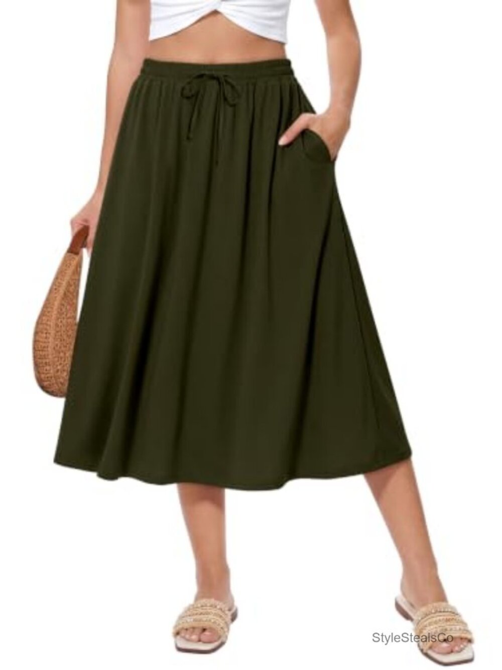 Women's Midi A-Line Skirt High Waist with Pockets Floral Bohemian Dressy Casual